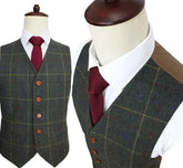 Wool Green Tweed Men Suits for Wedding Custom Made Slim Fit Blazer Groom Tuxedo Male Fashion Costume 3 Pcs Jacket Pants Vest
